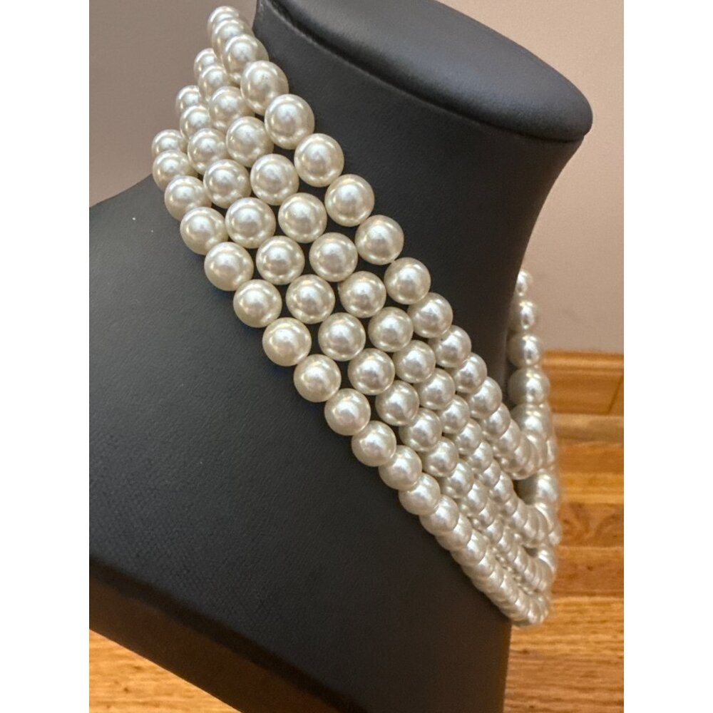 Vintage Multi-Strand Graduated Faux Pearl Necklace With Adjustable Hook Closure - Picture 3 of 5
